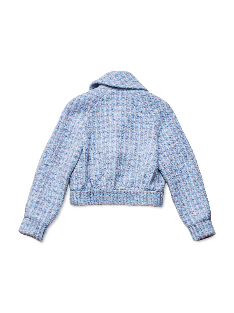 CHANEL CC Logo Fantasy Tweed Pearl Buttons Jacket Blue