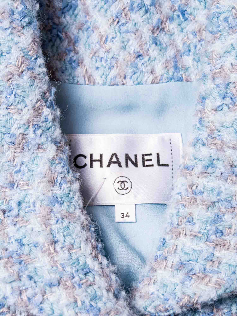 CHANEL CC Logo Fantasy Tweed Pearl Buttons Jacket Blue