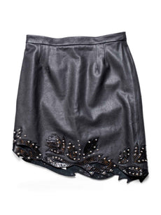 Gucci Lambskin Leather Snakeskin Floral Studded Mini Skirt Black