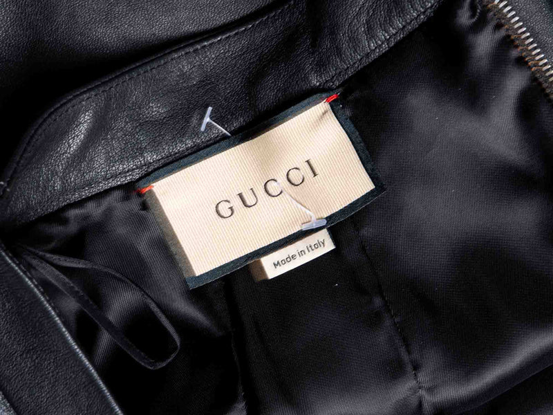 Gucci Lambskin Leather Snakeskin Floral Studded Mini Skirt Black