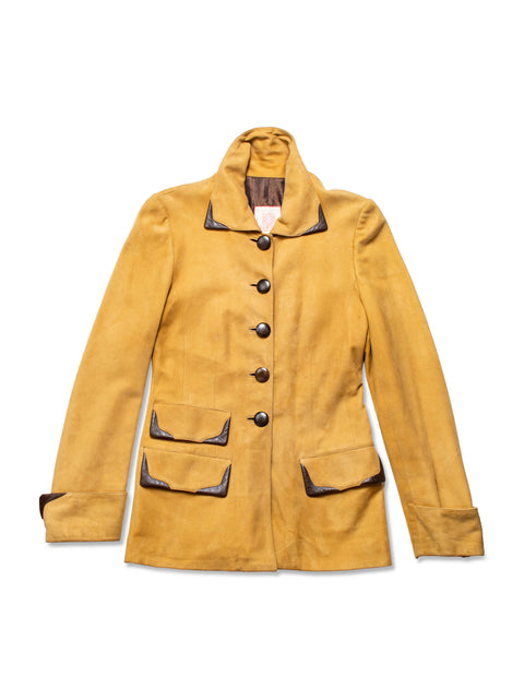 Loewe Logo Suede Leather Fitted Jacket Camel Brown