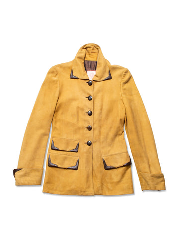 Loewe Logo Suede Leather Fitted Jacket Camel Brown