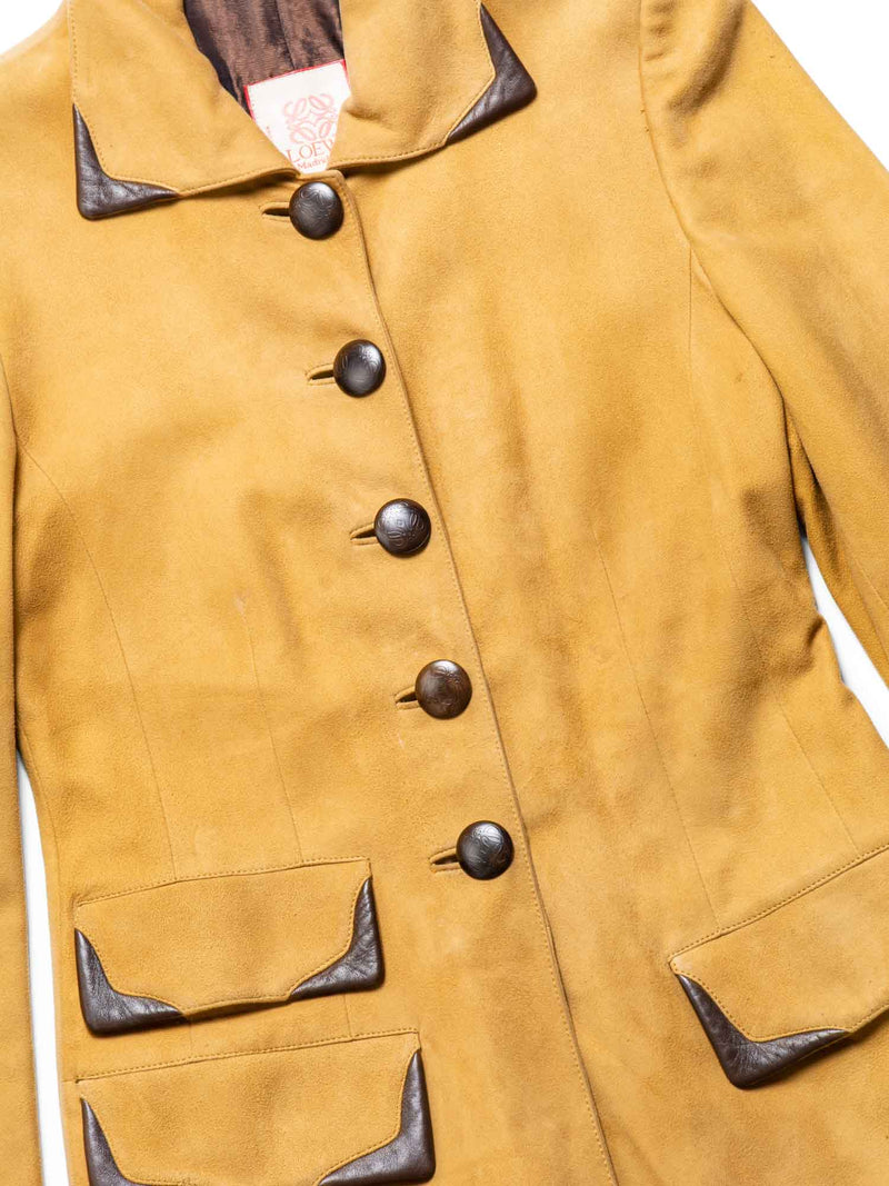Loewe Logo Suede Leather Fitted Jacket Camel Brown