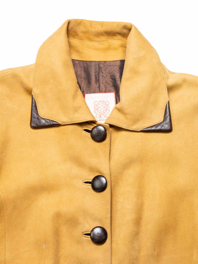 Loewe Logo Suede Leather Fitted Jacket Camel Brown