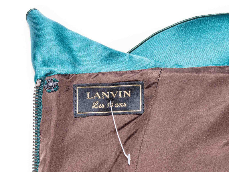 Lanvin Runway Silk Ruffled Fitted Belted Dress Aqua Green