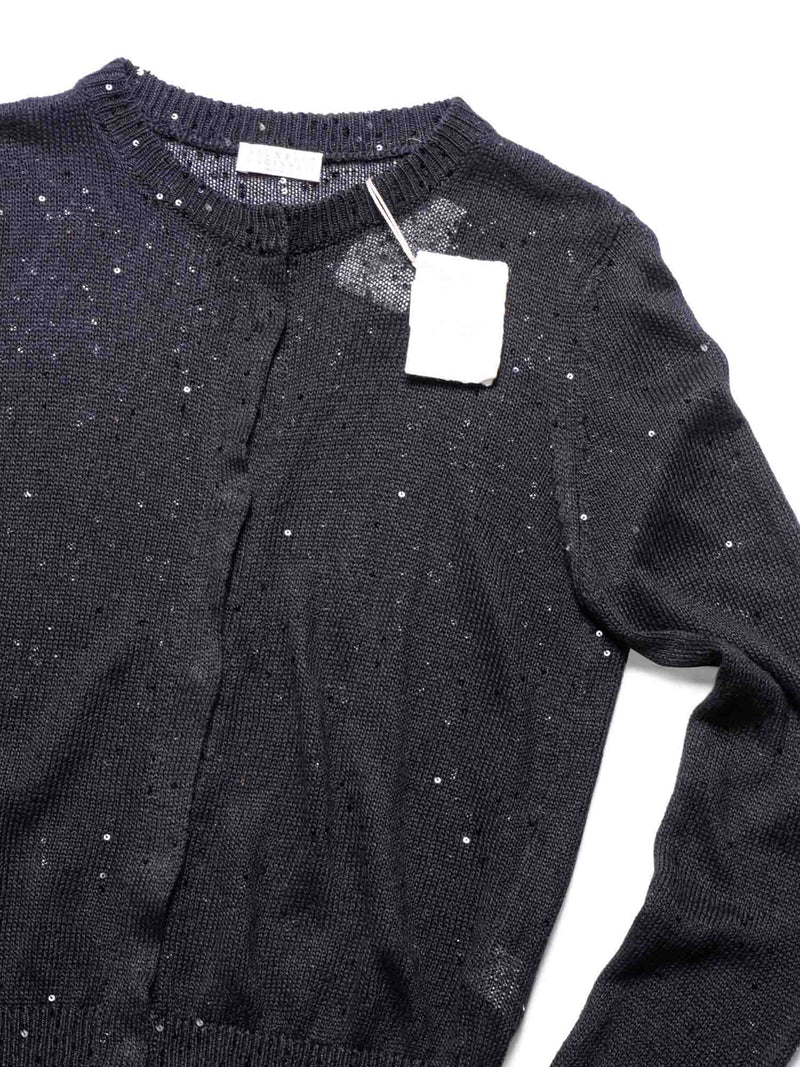 Brunello Cucinelli Knitted Silk Sparkling Sequin Cardigan Black