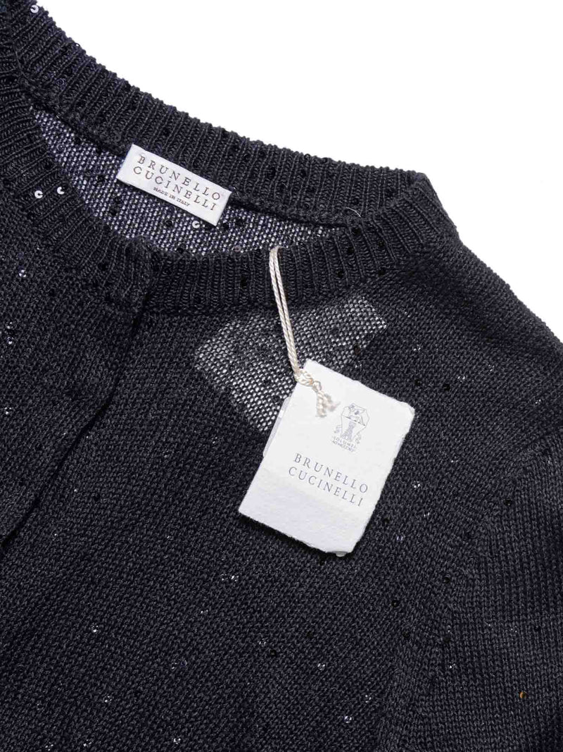 Brunello Cucinelli Knitted Silk Sparkling Sequin Cardigan Black