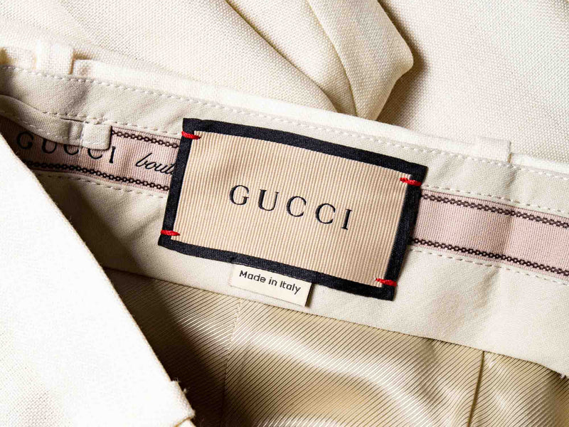 Gucci Wool Pleated Pants Ivory Black