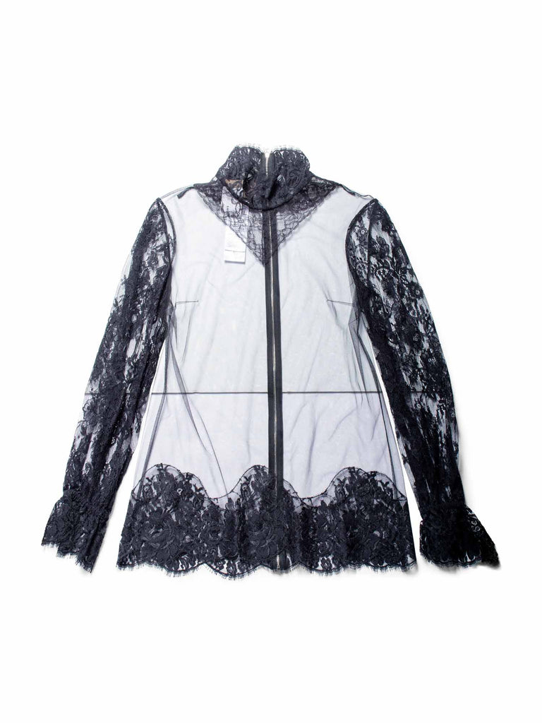 Gucci Sheer Floral Lace Blouse Black