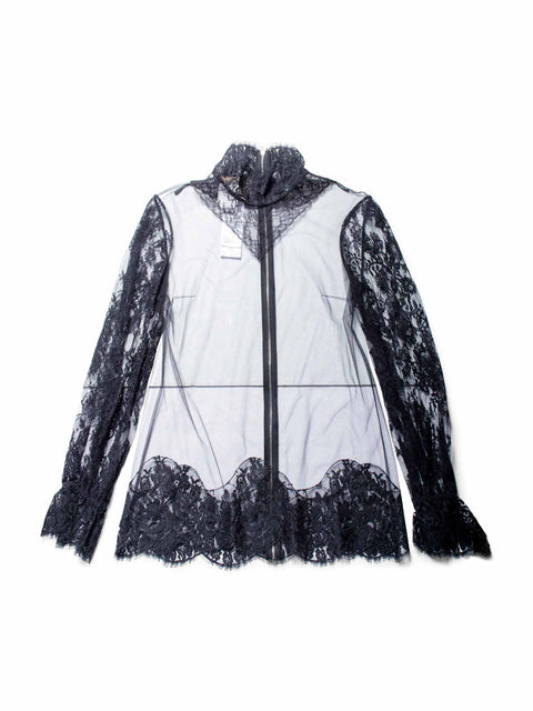 Gucci Sheer Floral Lace Blouse Black