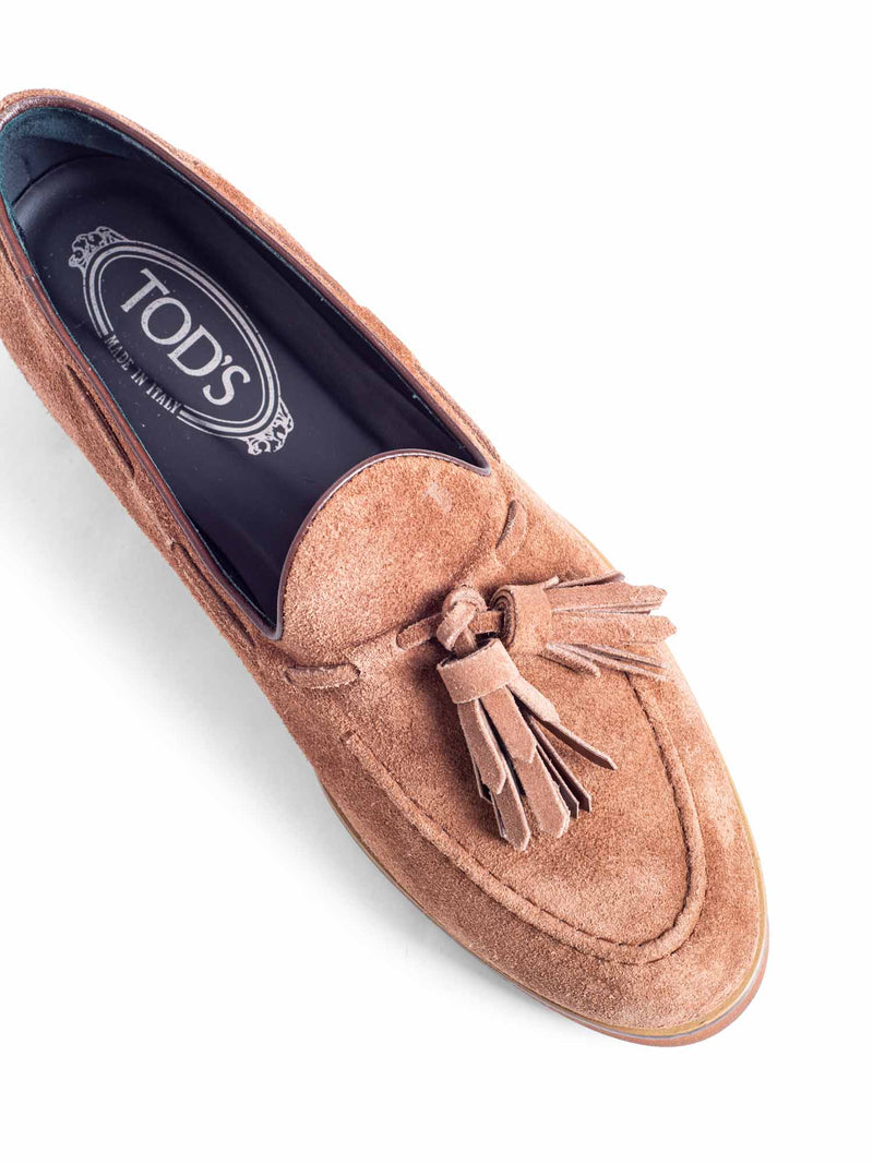 Tod's Suede Tassel Loafers Brown