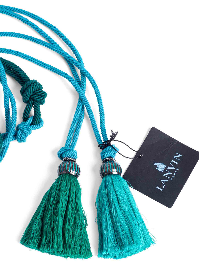 Lanvin Runway Knotted Fringe Tassel Belt Green Aqua Blue