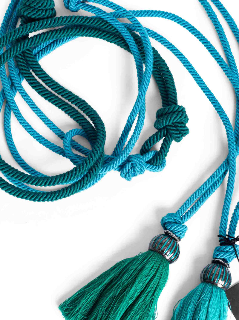 Lanvin Runway Knotted Fringe Tassel Belt Green Aqua Blue
