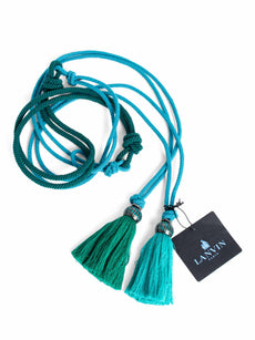 Lanvin Runway Knotted Fringe Tassel Belt Green Aqua Blue