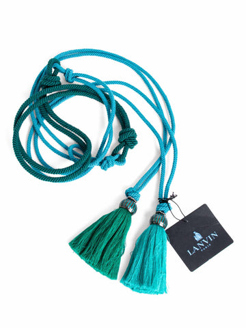 Lanvin Runway Knotted Fringe Tassel Belt Green Aqua Blue