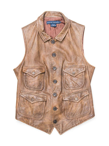 Ralph Lauren Logo Utility Leather Vest Brown