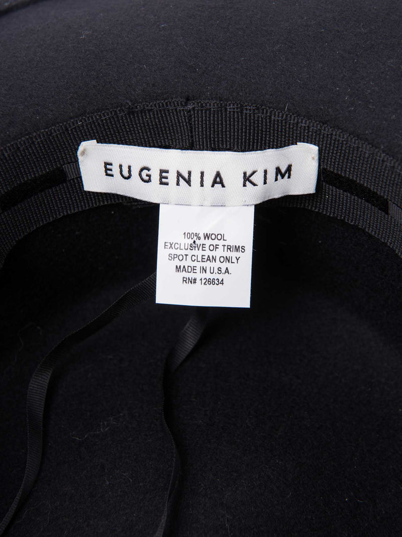 Eugenia Kim Wool Camellia Fedora Hat Black