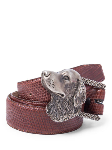 Verncelli Vintage Genuine Lizard Skin Dog Buckle Belt Brown