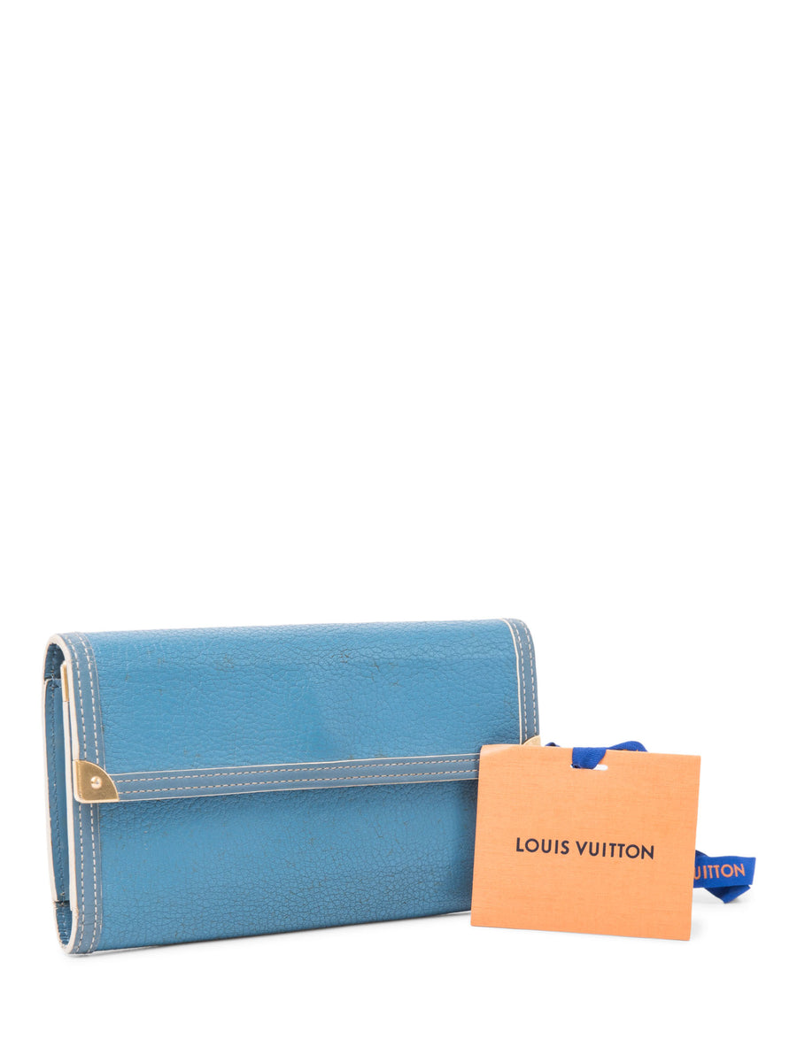 Louis Vuitton Leather Flap Long Wallet Blue