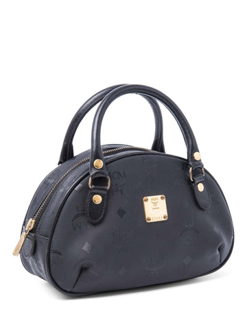 MCM Monogram Canvas Top Handle Bag Black