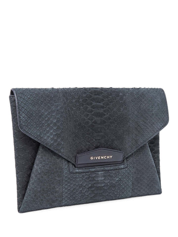 Givenchy Logo Python Envelope Clutch Graphite