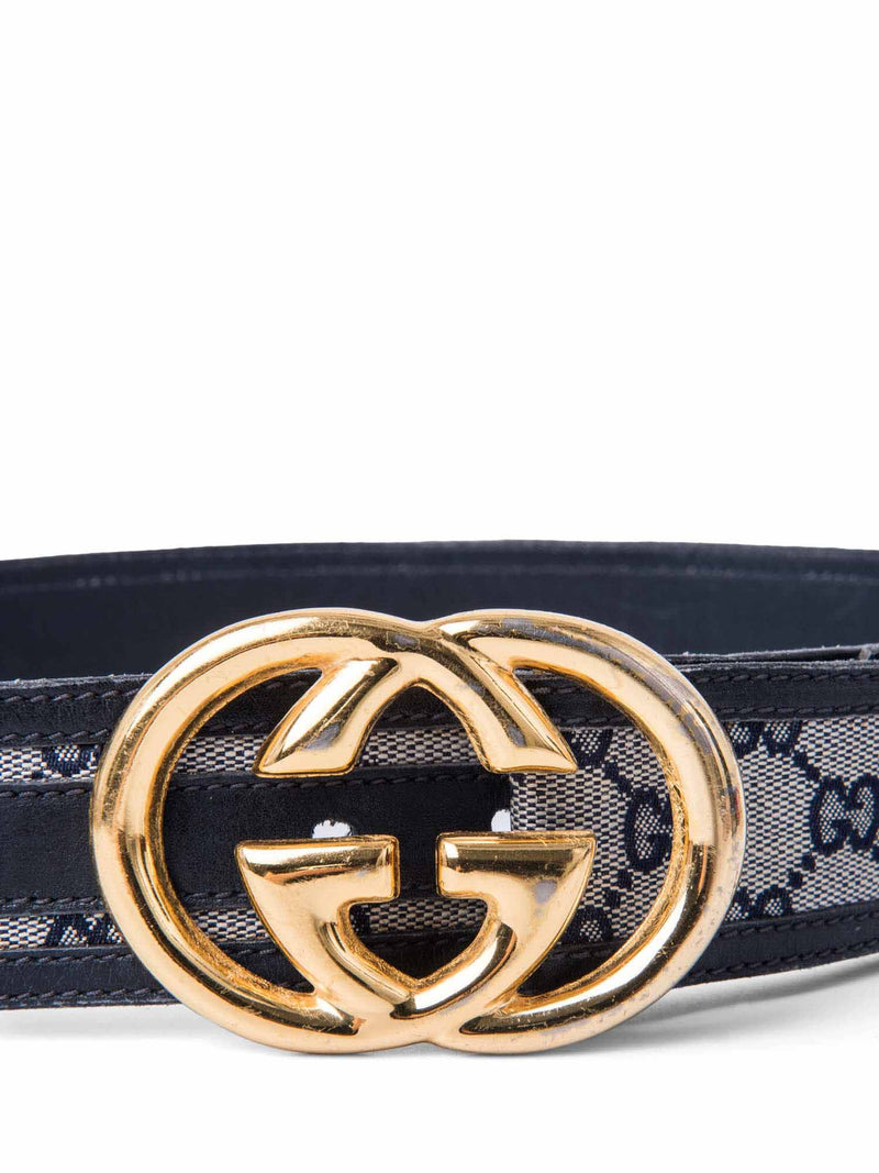 Gucci Logo GG Supreme Belt Beige Navy Blue