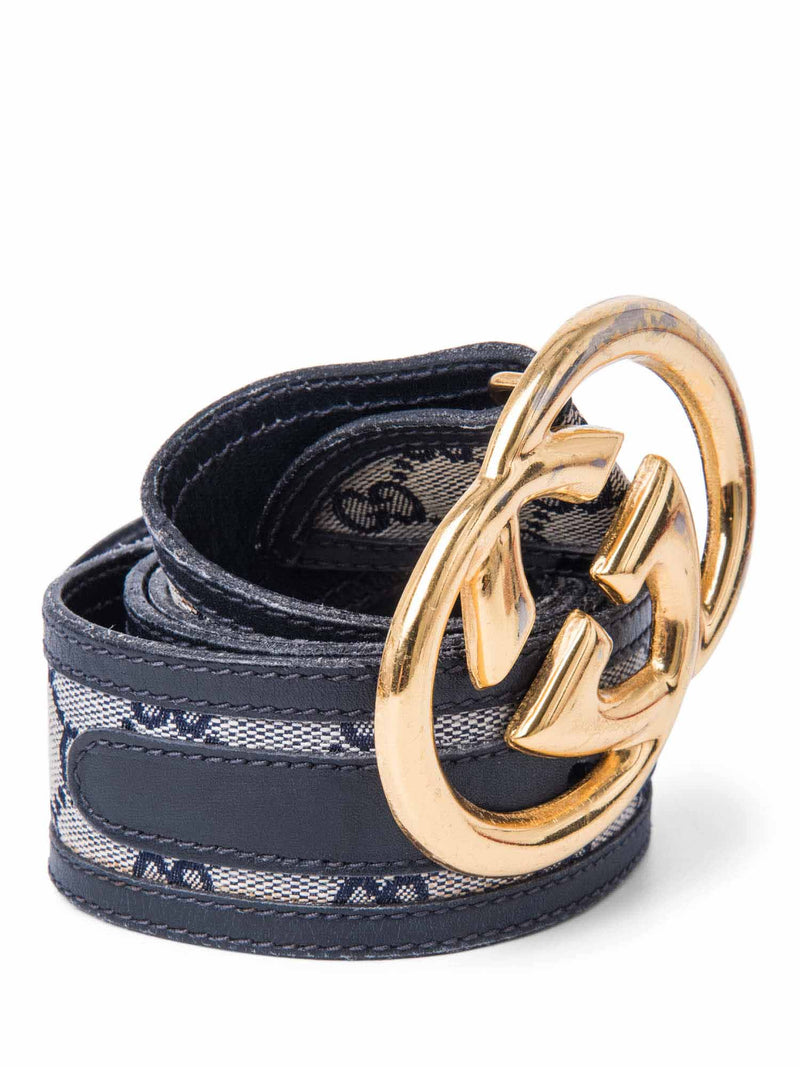 Gucci Logo GG Supreme Belt Beige Navy Blue
