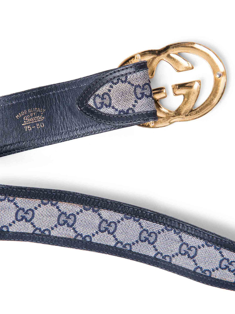 Gucci Logo GG Supreme Belt Beige Navy Blue