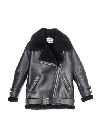 Acne Studios Leather Shearling Velocite Oversized Jacket Black