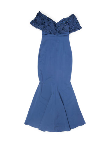 Badgley Mischka Floral Embroidered Lace Dress Blue