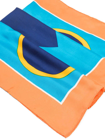 Yves Saint Laurent Logo Geometric Scarf Blue Multicolor