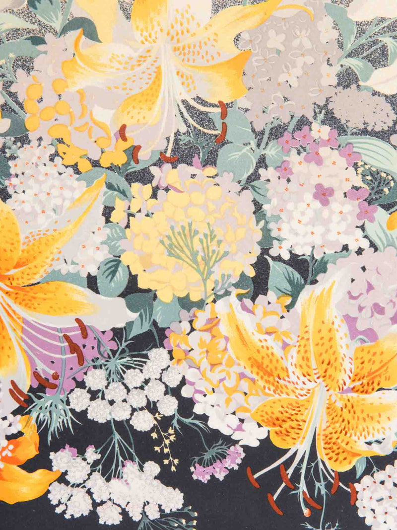 Valentino Logo Silk Floral Garden Ombre Scarf Yellow Multicolor