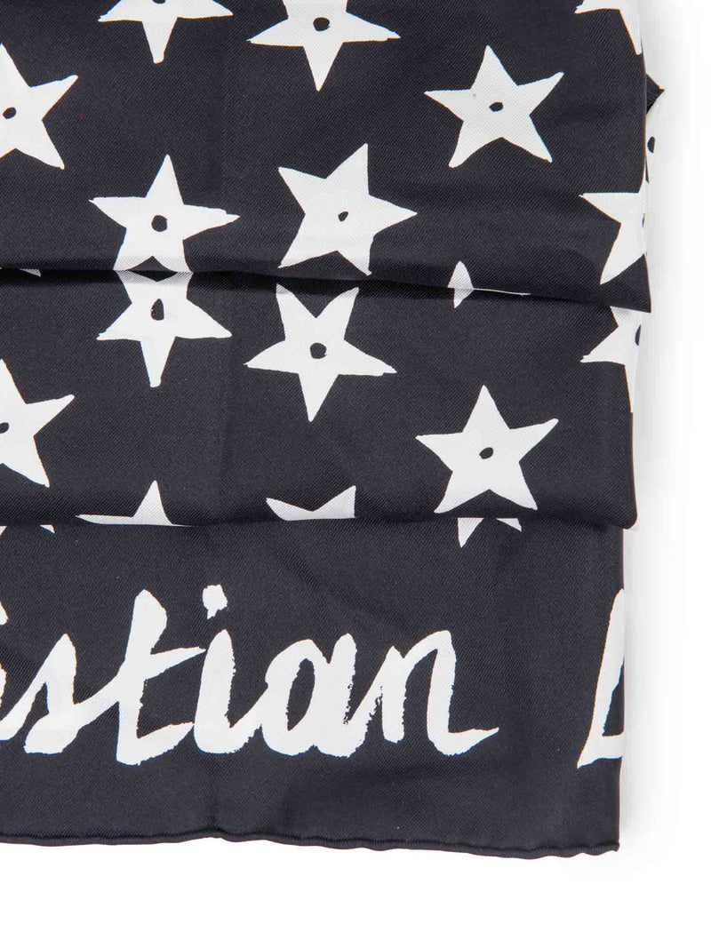 Christian Dior Logo Silk Star Scarf Black White