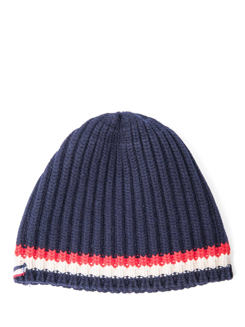 Moncler Wool Knit Striped Beanie Hat Navy Red Ivory