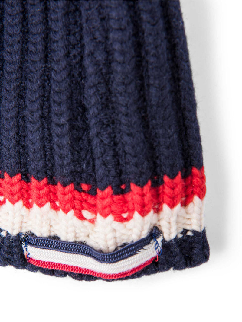 Moncler Wool Knit Striped Beanie Hat Navy Red Ivory