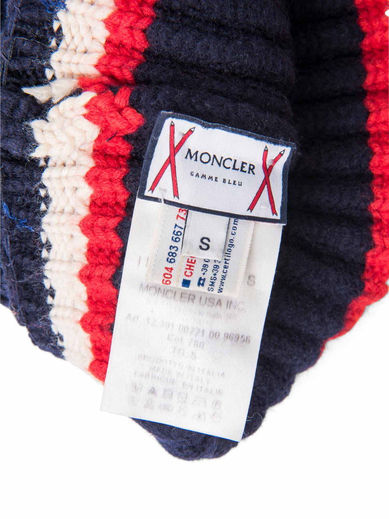 Moncler Wool Knit Striped Beanie Hat Navy Red Ivory