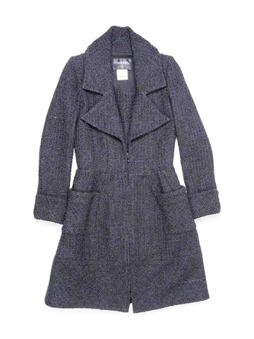 Chanel Métiers d'Art CC Logo Fitted A-Line Lesage Tweed Coat Black