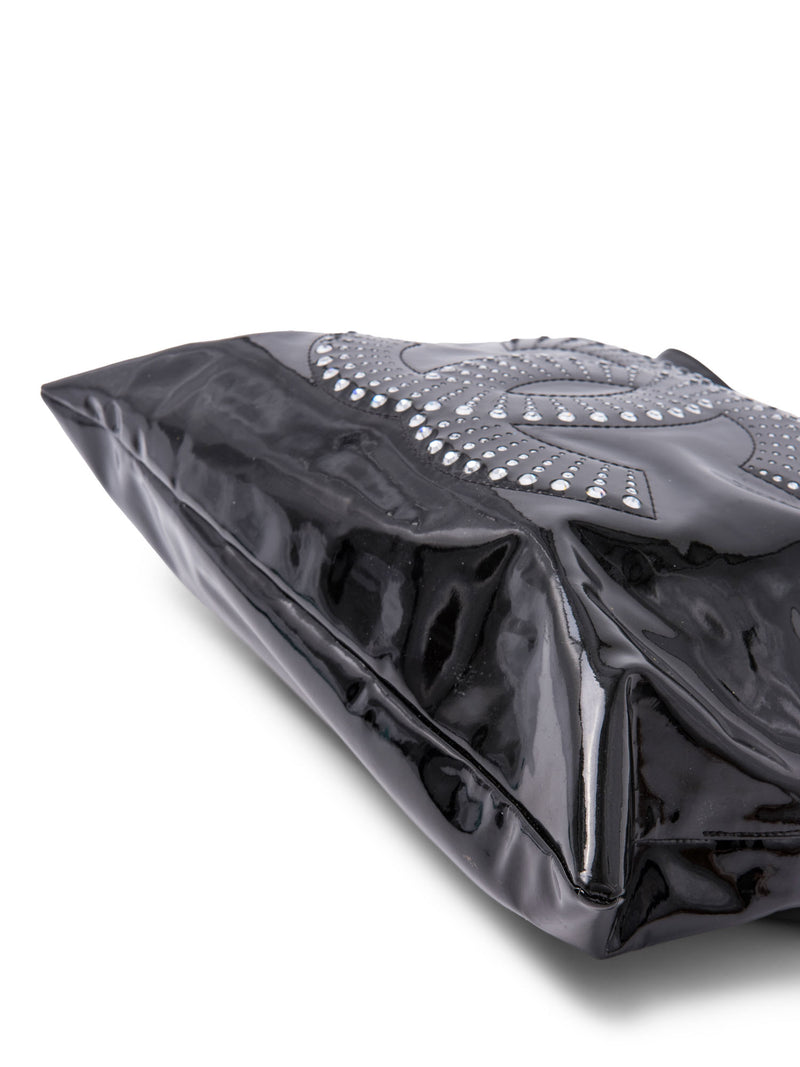 CHANEL CC Logo Crystals Patent Leather Shopper Bag Black