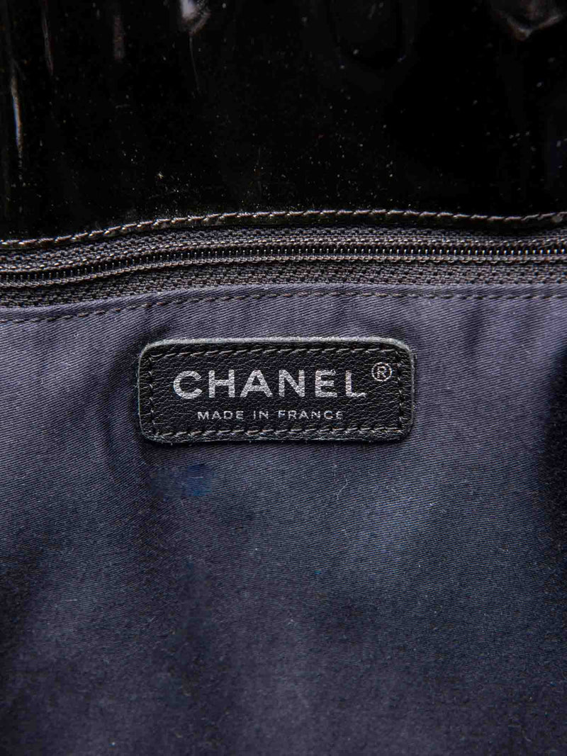 CHANEL CC Logo Crystals Patent Leather Shopper Bag Black