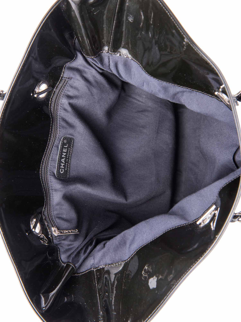 CHANEL CC Logo Crystals Patent Leather Shopper Bag Black