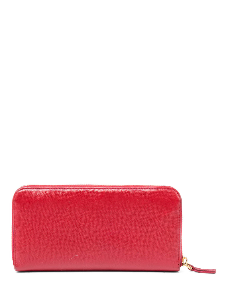 Prada Logo Saffiano Leather Bow Tie Zip Around Wallet Red
