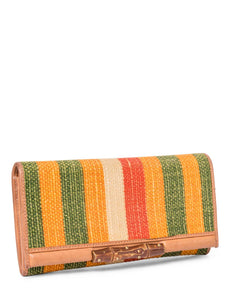 Gucci Logo Bamboo Rafia Flap Wallet Multicolor
