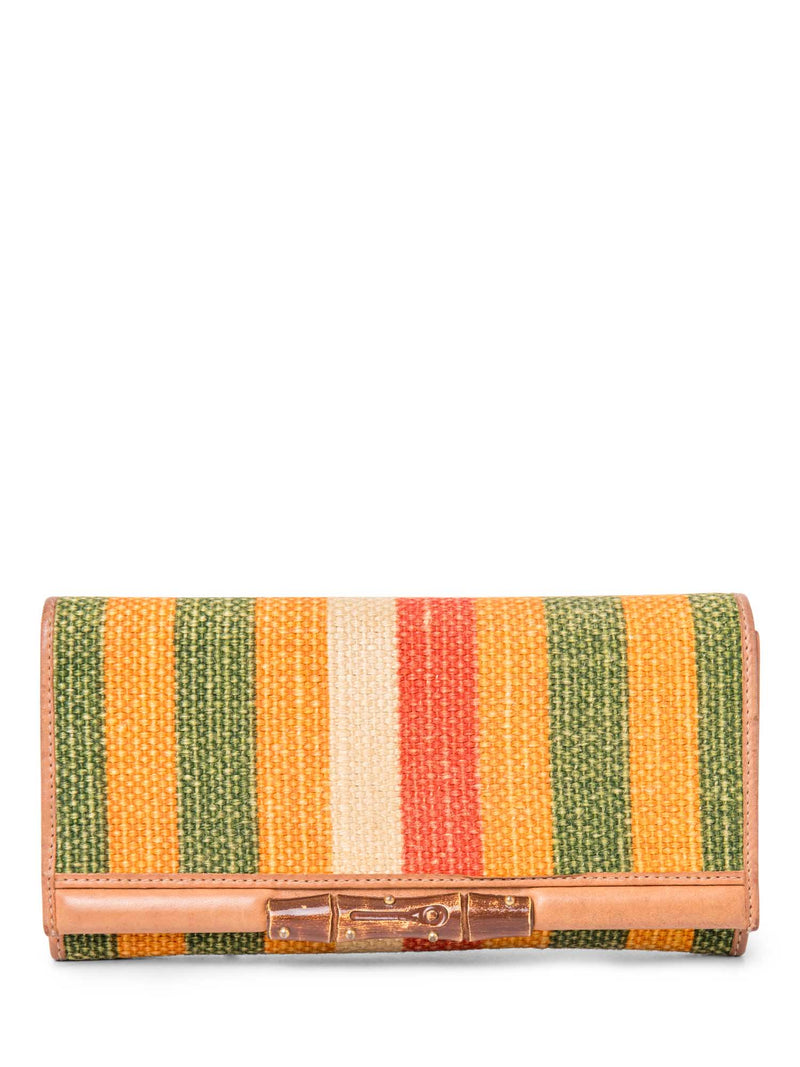 Gucci Logo Bamboo Rafia Flap Wallet Multicolor