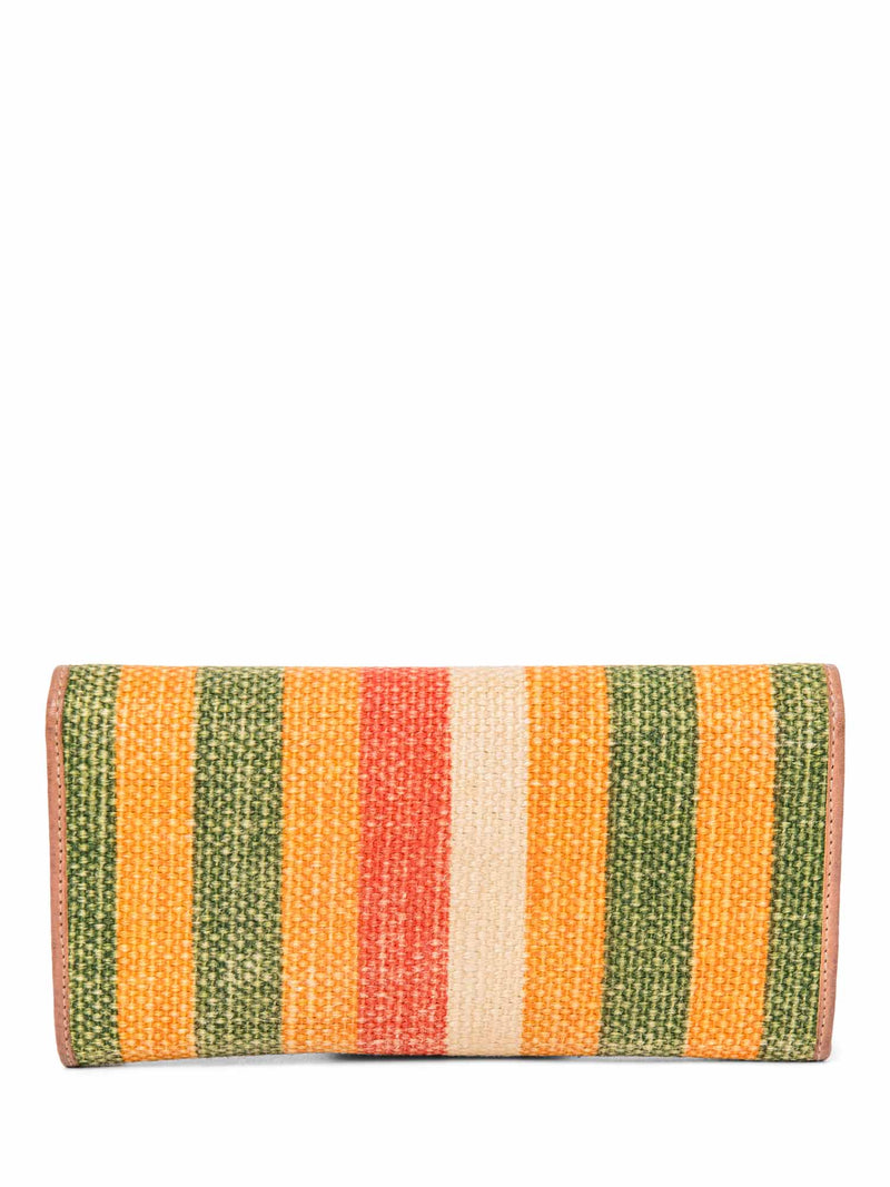 Gucci Logo Bamboo Rafia Flap Wallet Multicolor