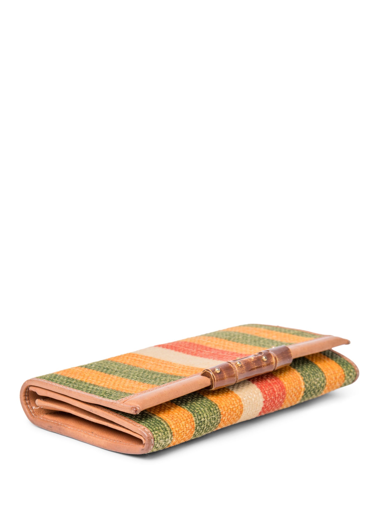 Gucci Logo Bamboo Rafia Flap Wallet Multicolor