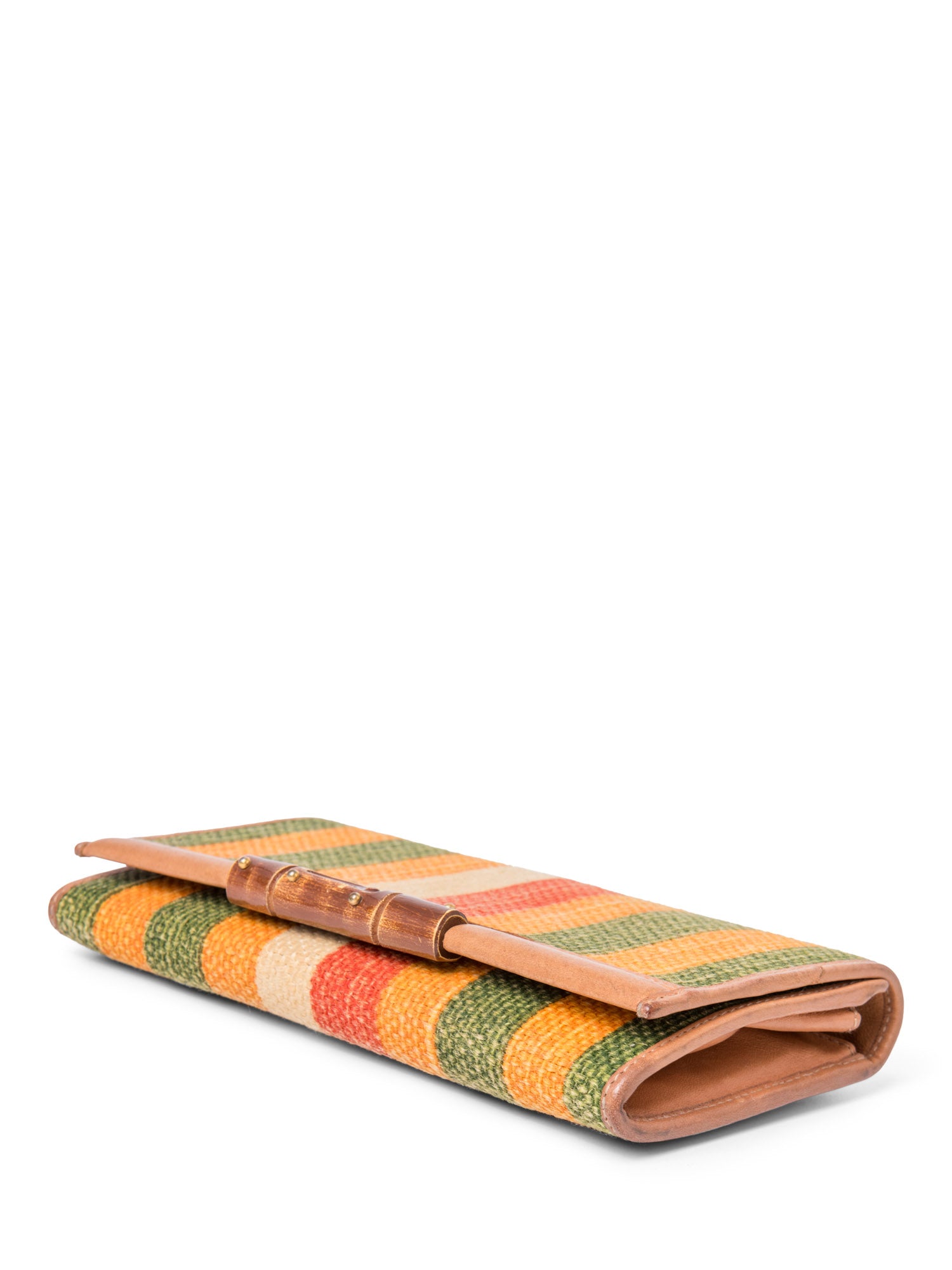 Gucci Logo Bamboo Rafia Flap Wallet Multicolor