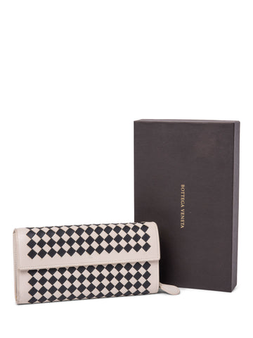 Bottega Veneta Intrecciato Leather Long Wallet Ivory Black