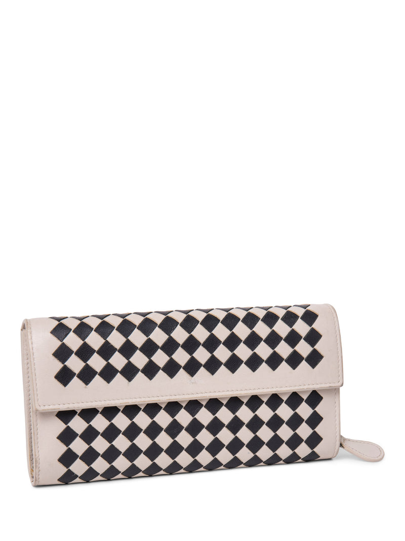 Bottega Veneta Intrecciato Leather Long Wallet Ivory Black