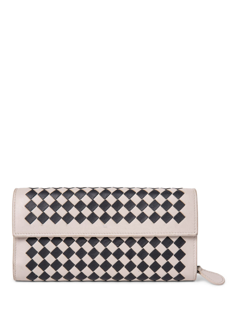 Bottega Veneta Intrecciato Leather Long Wallet Ivory Black