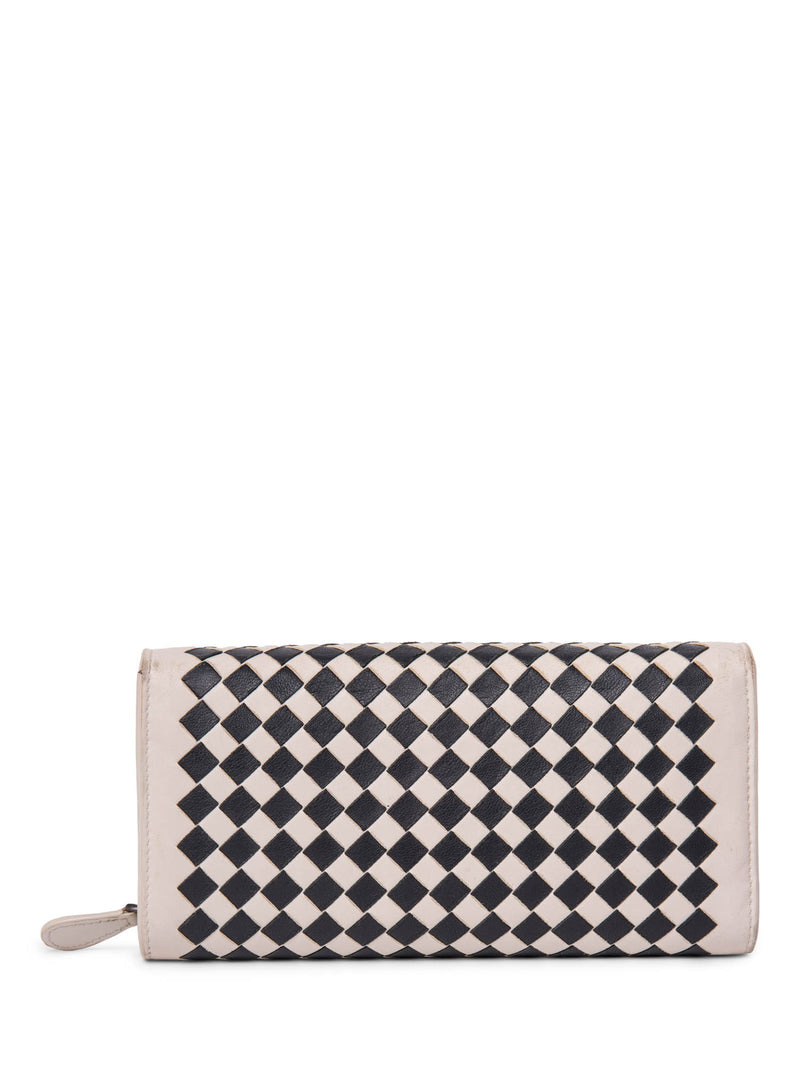 Bottega Veneta Intrecciato Leather Long Wallet Ivory Black